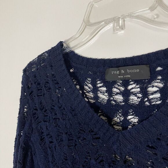 RAG & BONE navy blue crochet distressed oversized jumper sweater Small - Picture 2 of 4